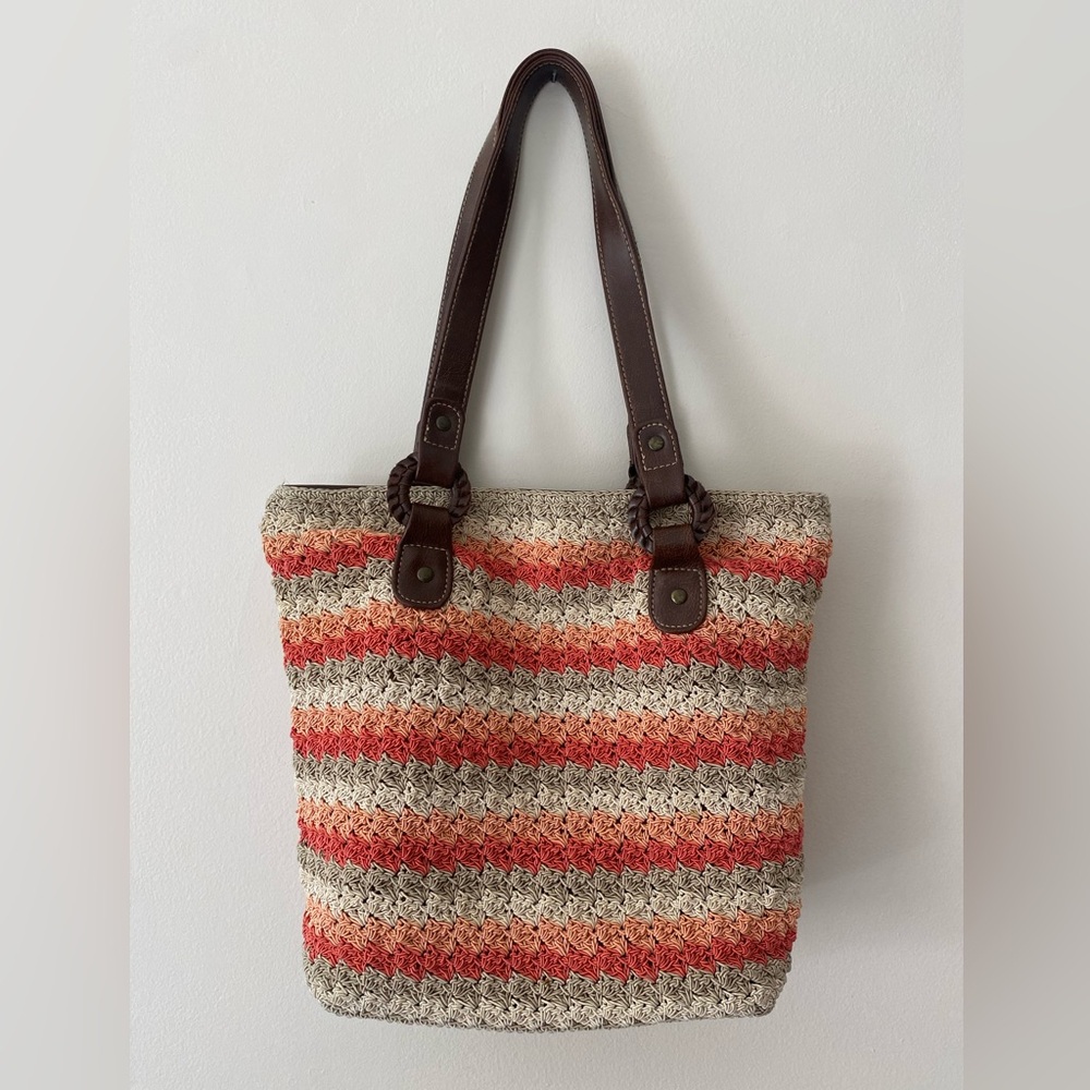 🔅 Cute Crochet Bag with Vintage Faux Leather Handles 🔅